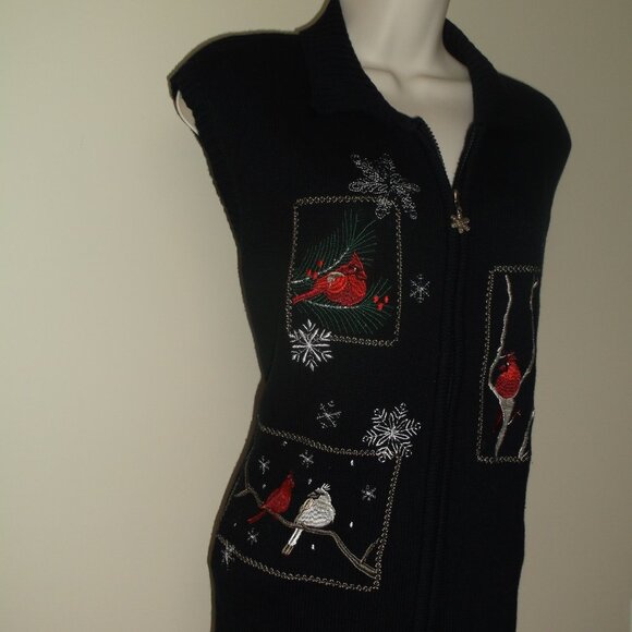 SOUTHERN LADY Red Birds embroidered Christmas / Winter Sweater Vest - Women's XL - Picture 2 of 9